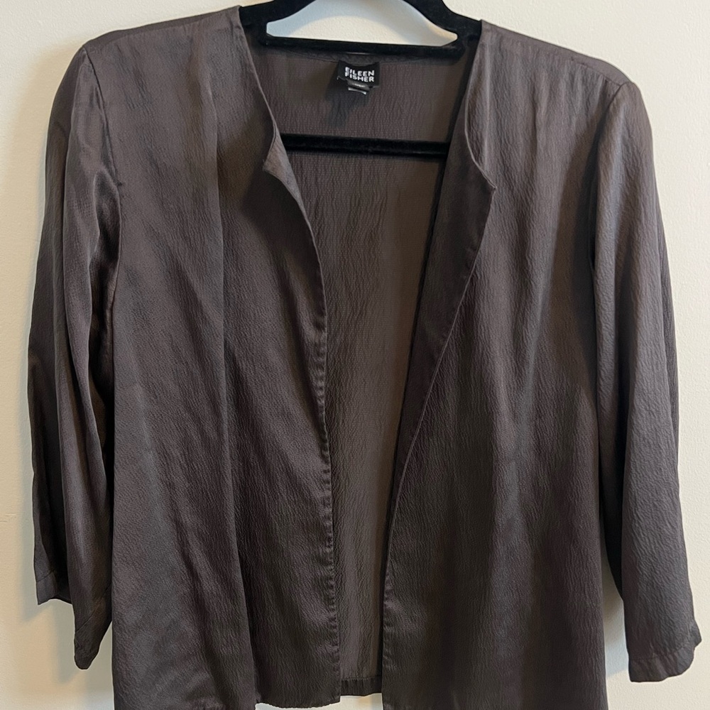 100% Silk Eileen Fisher Dark Brown Women's Blazer Classic